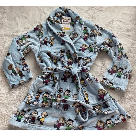 Peanuts Snoopy Charlie Brown Whole Gang Robe Belt Pockets Soft Women’s Sz L / XL - Picture 8 of 14